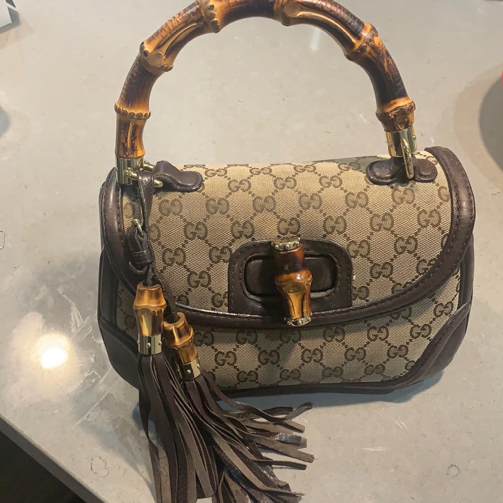 Gucci Bamboo Top Handle Bag GG Canvas Medium